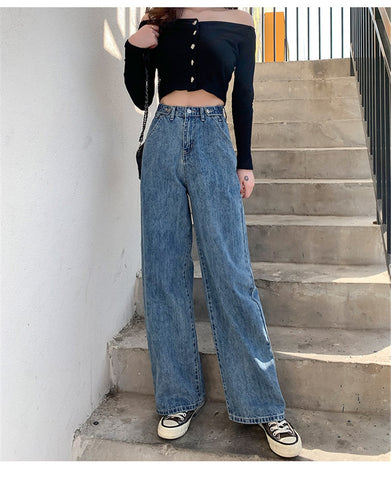 High Waist Clothes Wide Leg Denim Clothing Blue Streetwear Vintage