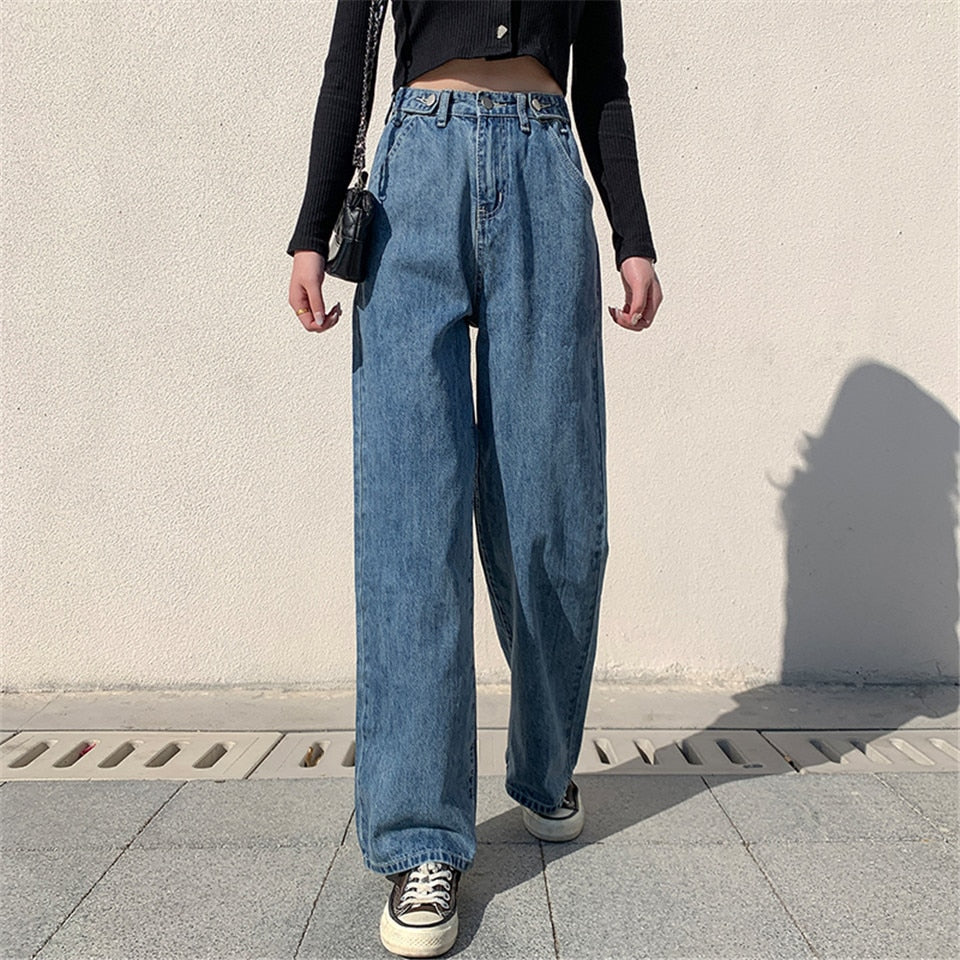 High Waist Clothes Wide Leg Denim Clothing Blue Streetwear Vintage ...