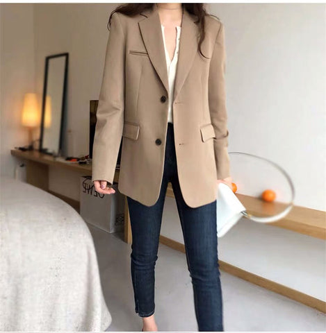 Fashion Blazer Jacket Casual Pockets Long Sleeve Work Suit Coat