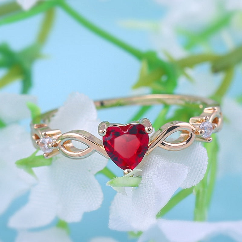 Simple Heart Ring Women Rhinestone Cute Finger Rings