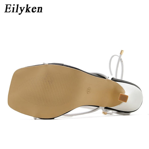 Fashion Lace Up Women Sandals Square Toe Thin Heel Cross Tied Party Shoes