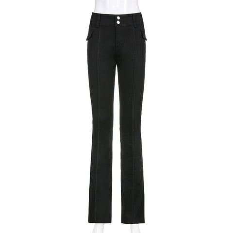 Slim Low Waist Flare Pants E-girl Vintage Pockets Solid