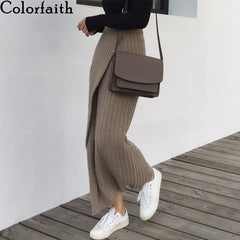 Skirts Knitting Straight Style Split Elegant Vintage Long Skirts