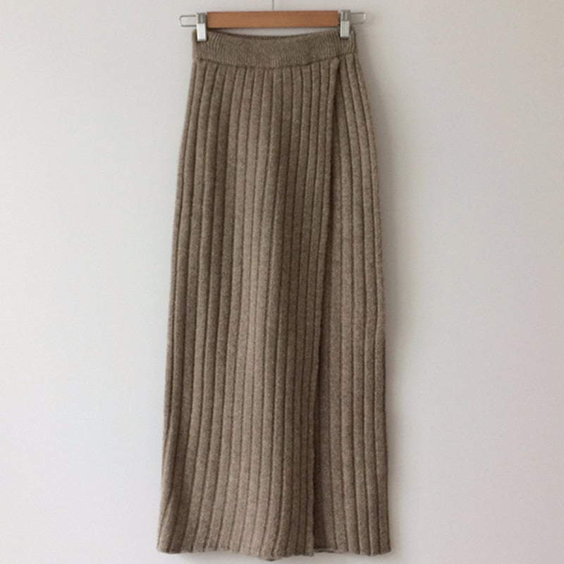 Skirts Knitting Straight Style Split Elegant Vintage Long Skirts