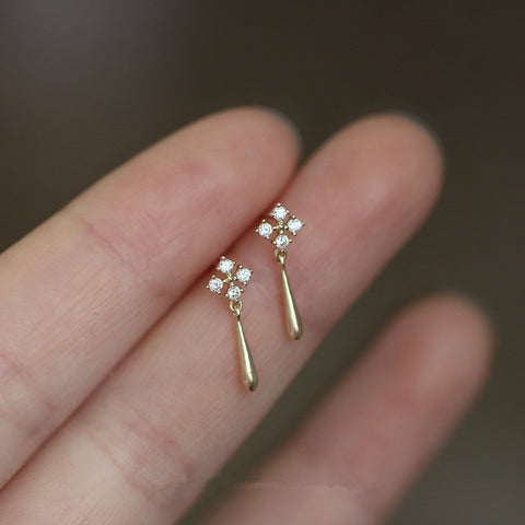 Simple Snowflake Stud Earrings Crystal Water Drop Tassel Earrings