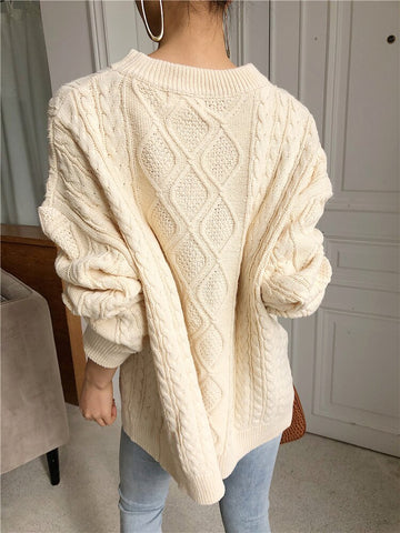 Pullovers Sweater Oversize Knitted Lantern Sleeve  Solid Minimalist Knitwear