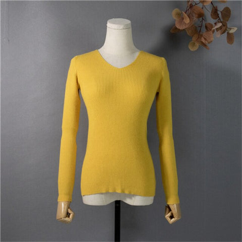 Pullover V-Neck Minimalist Bottoming Pink Tops Multi Colors