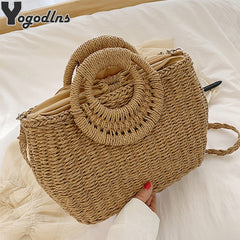 Straw Bags Crossbody Shoulder Travel Handbag Rattan