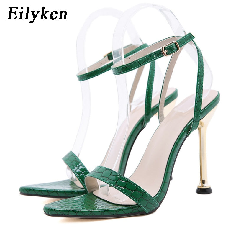 Ankle Strap Green Women's High Heels 11CM Sandals Pointed Toe