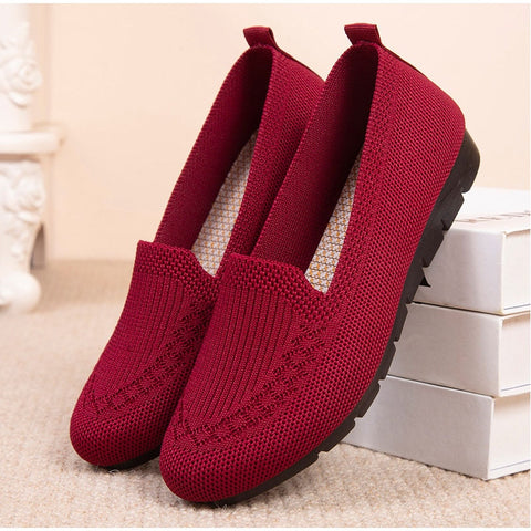 Knitting Breathable Women's Loafers Flat Ballet Light Vulcanized Sneakers