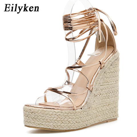 Lace-up Peep toe Wedges High Heels  Elegant Sandals