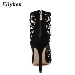 Gladiator Sandals Spring Pointed Toe Rivets Studded Cut Out Caged Ankle Boots