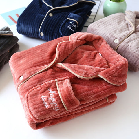 Thick Flannel Couple Pajamas Set 2 Pieces Thick Winter
