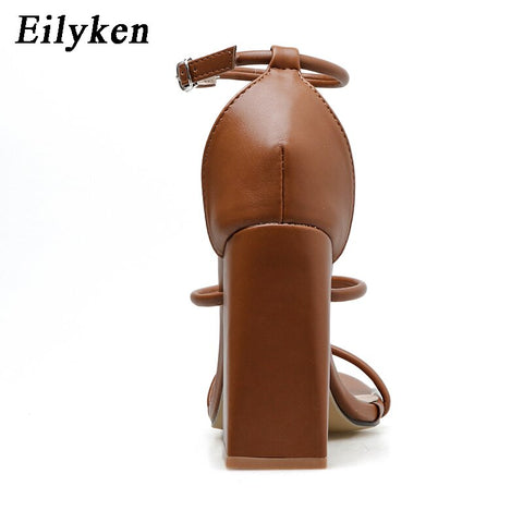 Fashion Thick High Heels Open Toe Ankle Buckle Strap Ladies Pumps