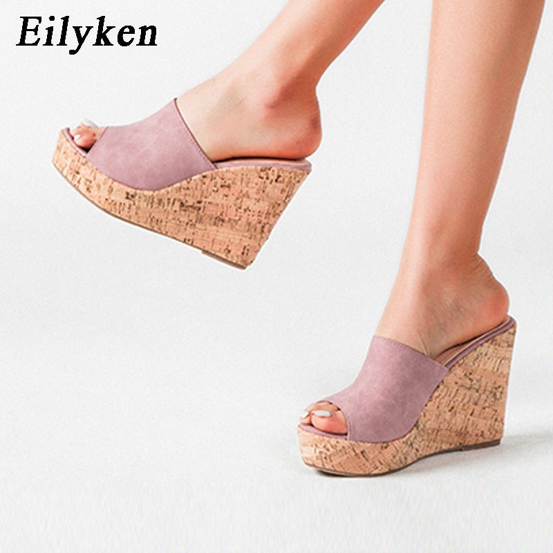 Casual Cozy Platform Wedges Heels Slippers Ladies Fashion Open Toe Roman