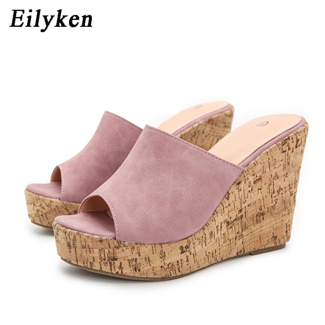 Casual Cozy Platform Wedges Heels Slippers Ladies Fashion Open Toe Roman