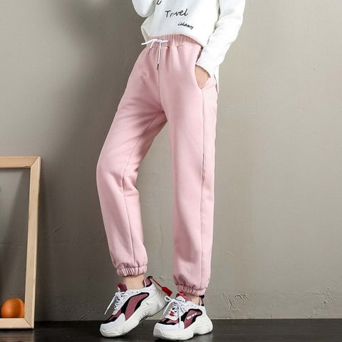 Sweatpants Workout Fleece Trousers Solid Thick