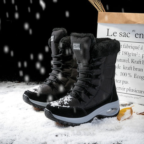 Winter Women Boots Keep Warm Mid-Calf Snow Boots Lace-up Comfortable