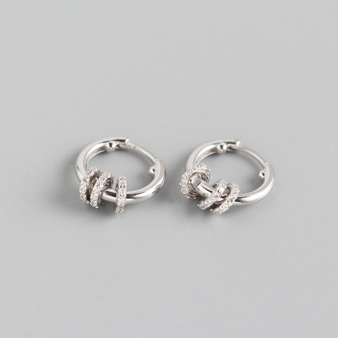 Sterling Silver Two Wear Methods Small Circle Rhinestone Earrings