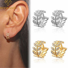 Leaves Full Zircon Hoop Earrings Fashion Simple Gorgeous Jewelry