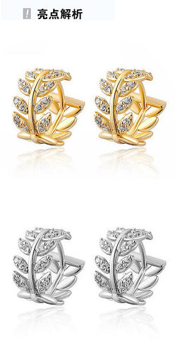 Leaves Full Zircon Hoop Earrings Fashion Simple Gorgeous Jewelry