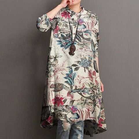 Women's Floral Blouses Elegant Shirt Vestidos Casual Long Sleeve