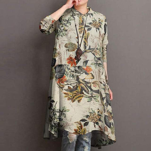 Women's Floral Blouses Elegant Shirt Vestidos Casual Long Sleeve