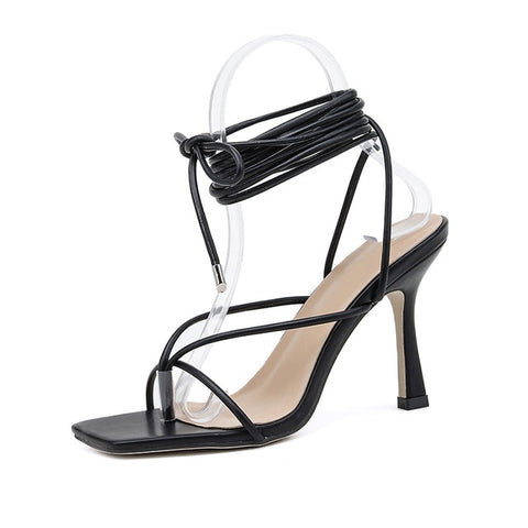 vintage square toe high heels cross strap thong sandals V shape design shoes