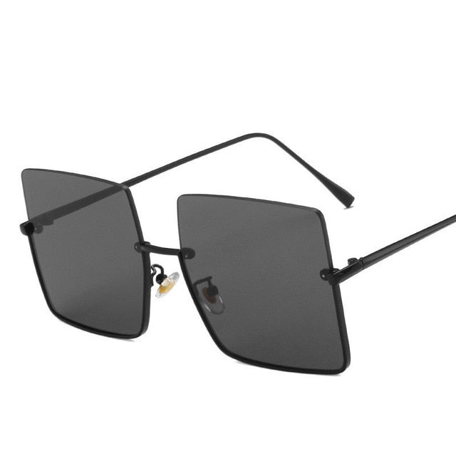 Fashion Lady Oversize Half Frame Metal Square Sunglasses