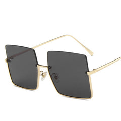 Fashion Lady Oversize Half Frame Metal Square Sunglasses