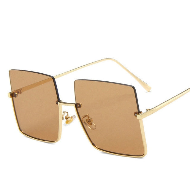 Fashion Lady Oversize Half Frame Metal Square Sunglasses