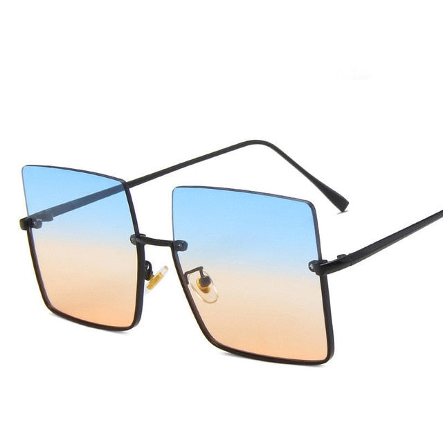 Fashion Lady Oversize Half Frame Metal Square Sunglasses