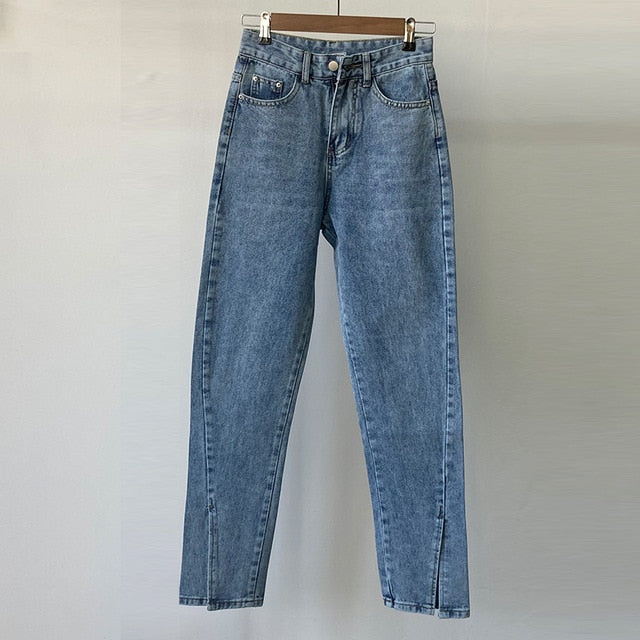 Flare Jeans Women Denim Pants High Waisted Slit Leg Vintage Streetwear