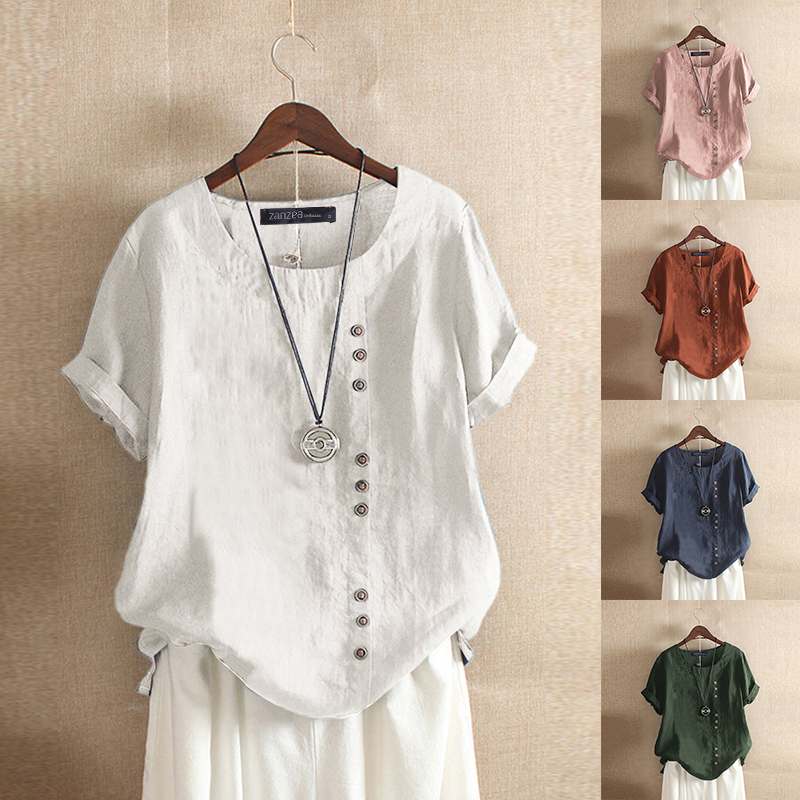 Elegant Cotton Tops Women's Summer Blouse