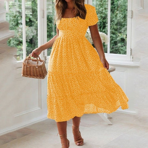 Vestidos Vintage Vintage Print Puff Sleeve Square collar floral maxi long dress