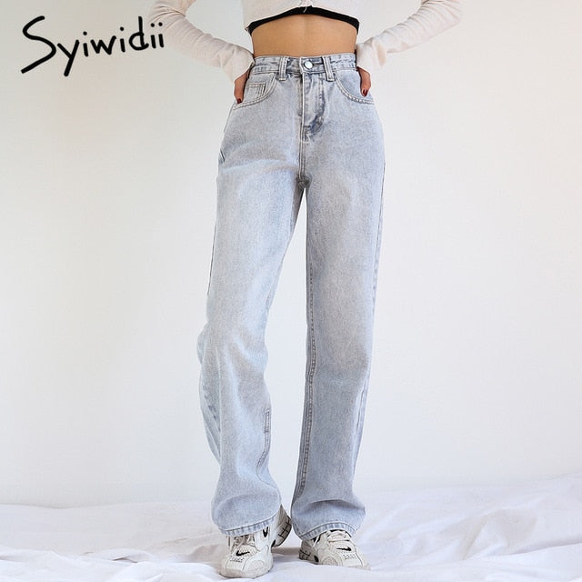 High Waisted Jeans Woman Denim Pants Tassel Straight Full Length