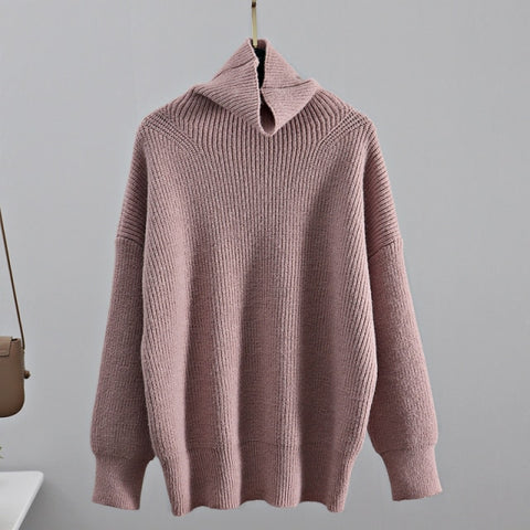 Sweater Women Turtleneck Pullovers Top Solid Lady Jumper Oversized