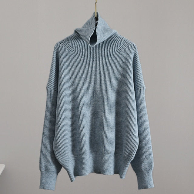 Sweater Women Turtleneck Pullovers Top Solid Lady Jumper Oversized