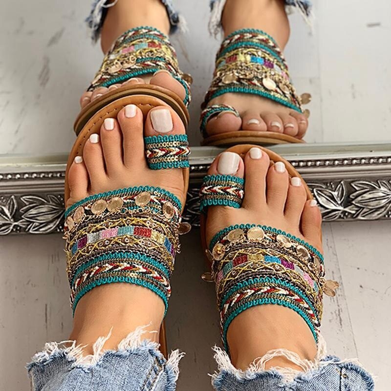 Greek Style Boho Flat Slippers Casual Breathable Comfortable Sandals