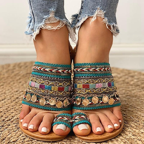 Greek Style Boho Flat Slippers Casual Breathable Comfortable Sandals