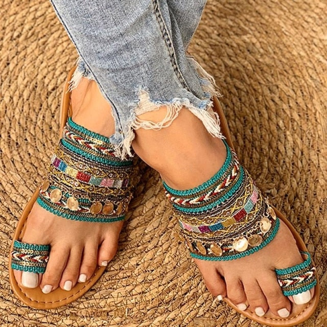 Greek Style Boho Flat Slippers Casual Breathable Comfortable Sandals