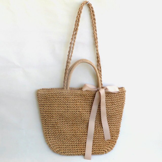 Straw Weave Shoulder Crossbody Bag Lady Bow Ribbon