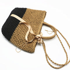 Straw Weave Shoulder Crossbody Bag Lady Bow Ribbon