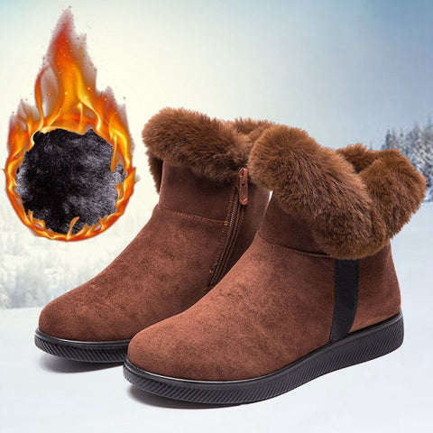 Faux Suede Zip Snow Warm Fur Plush Ankle Boot