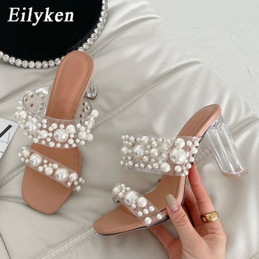 Transparent PVC String Bead Shoes Woman Fashion Open Toe Slippers