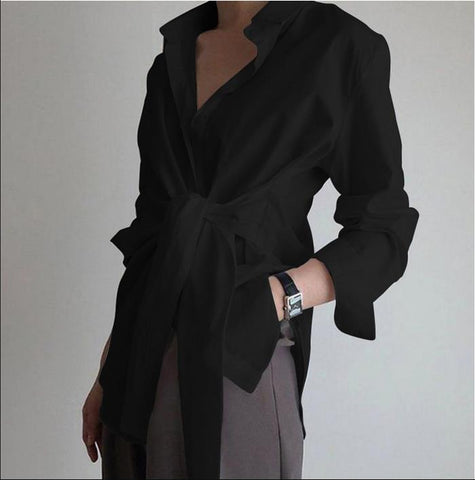 fashion shirt blouse long sleeve ruched solid color blous