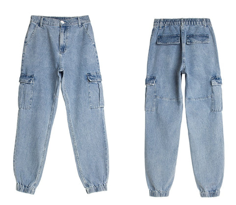 High Waist Side Pocket Jeans Spring Autumn Harem Denim