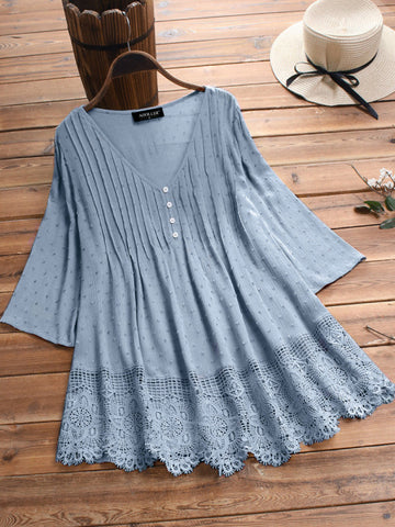 Plus Size Blouse Shirt Women Fashion V Neck Three Quarter Sleeve