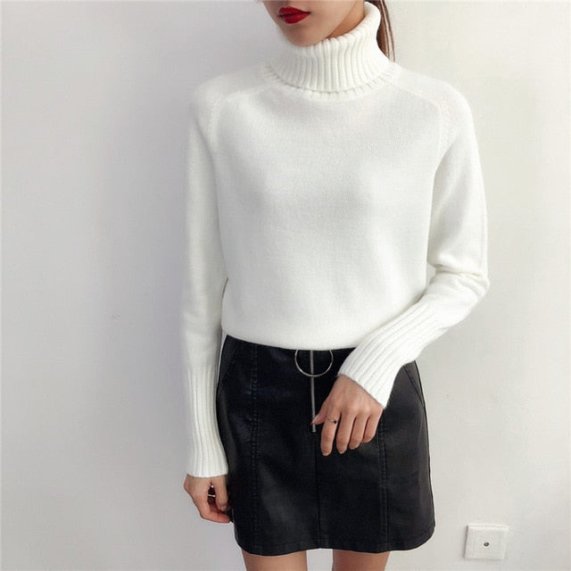 Knitted Turtleneck Long Sleeve Pullover Female Jumper Green Knitwear