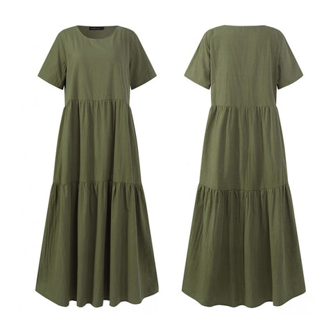 Ruffles Dress Casual Short Sleeve Solid Party Vestido Vintage